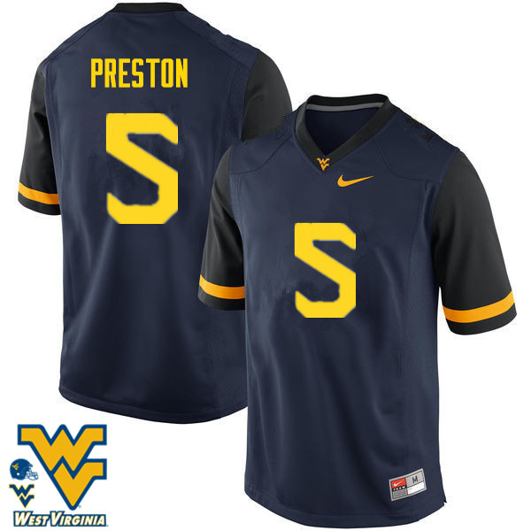 Men #5 Xavier Preston West Virginia Mountaineers College Football Jerseys-Navy - Click Image to Close